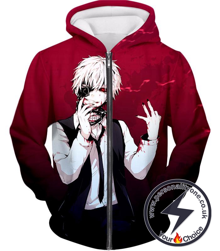 Tokyo Ghoul Amazing Ghoul Ken Kaneki Red Promo Zip Up Hoodie